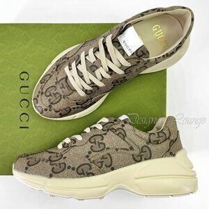 NEW GUCCI Men's Rhyton 100 Beige/Ebony Macro GG Supreme Canvas Sneakers G9 US9.5